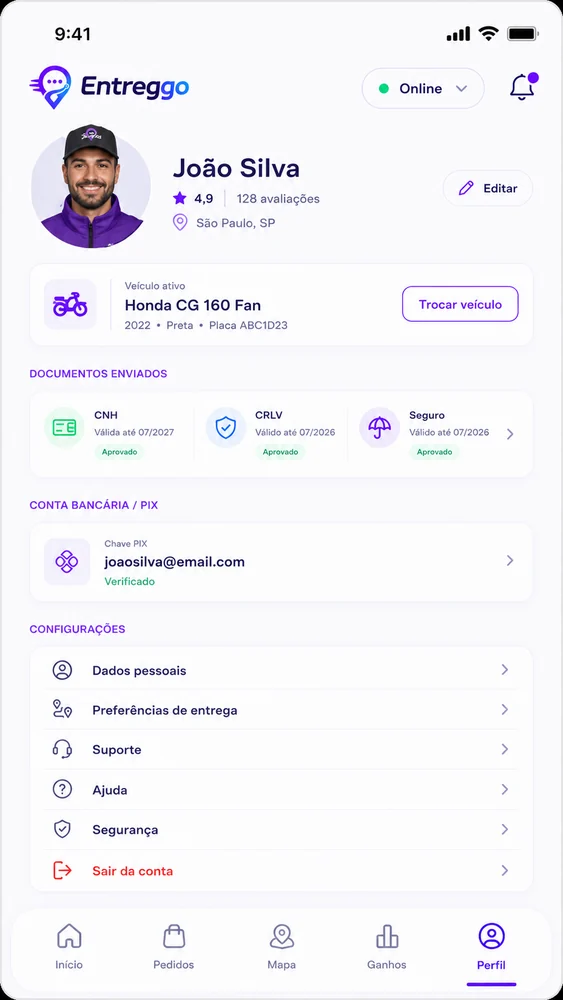 Perfil do entregador