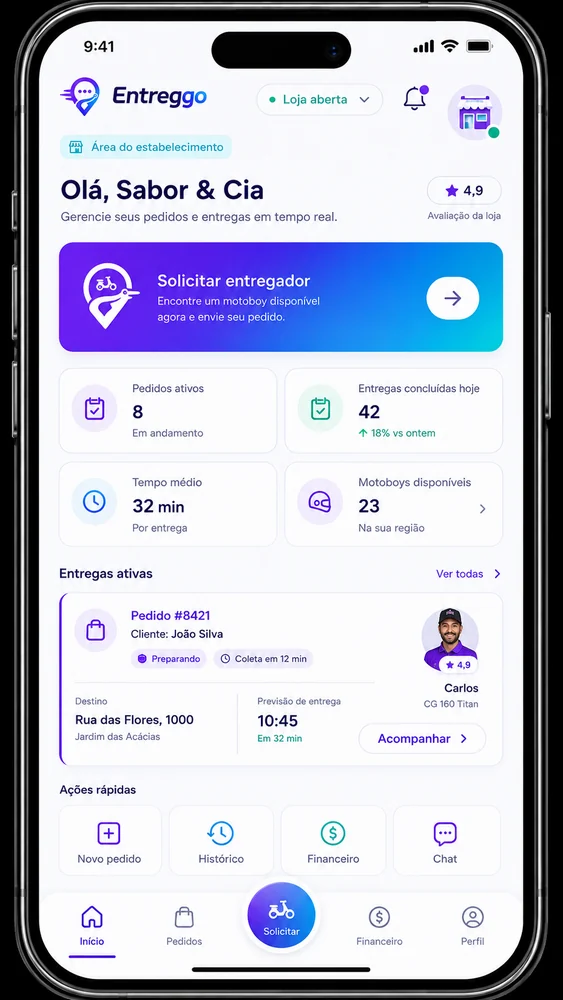 Aplicativo Entreggo para estabelecimentos